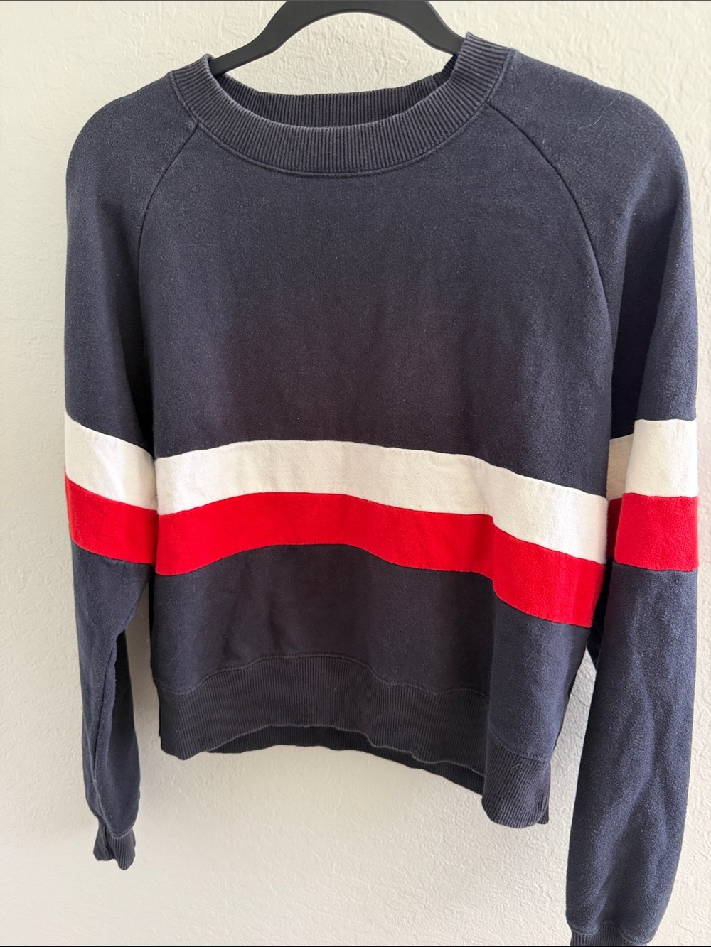Brandy Melville Navy Sweatshirt with White & Red Stripes